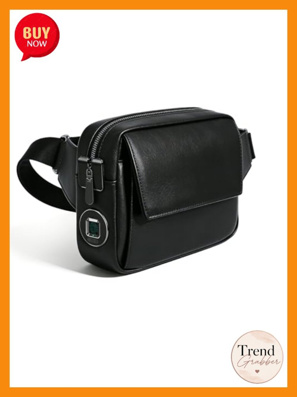 Genuine Leather Crossbody Bag with Fingerprint Lock Anti-Theft Find My USB-C